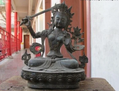 

004680 Tibet old Bronze Handwork Carved Manjusri Buddha Kwan-Yin statue