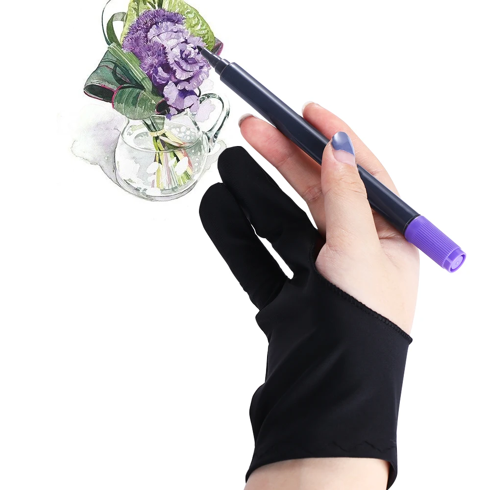 

Artist Drawing Glove For Any Graphics Drawing Tablet Black 2 Finger Anti-fouling,both For Right And Left Hand Black Free Size