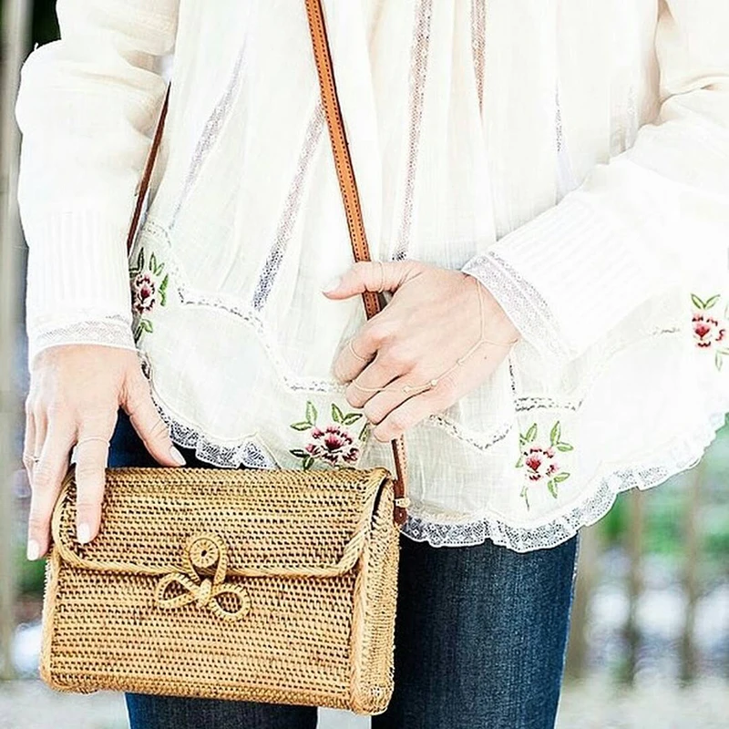 Luxury Designer Women Messenger Bags Handmade Hand Bags Vintage Straw Clutch Bags Small Rattan Handbags