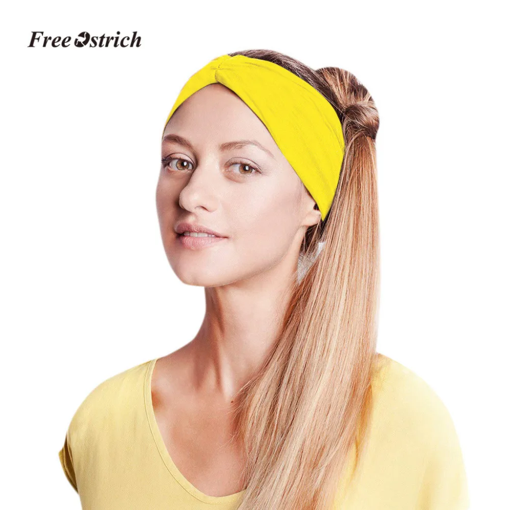 

Free Ostrich Clothes Women Cotton Knotted Turban Head Warp Hair Band Wide Elastic Headband Sport Yoga sports head band for women