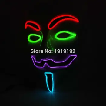 

By 3V Sound Active Driver 2020 New Hot Sale 4 Color Guy Flash El Wire Led Glowing Dj Mask Cosplay Mask V for Vendetta Mask
