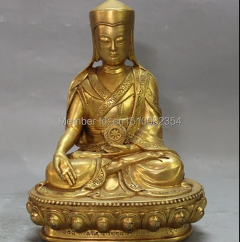

8" Marked Tibetan Buddhism Purple Bronze 24K Gold Je Tsongkhapa Buddha Statue