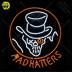 Неоновая вывеска для Madhatters неоновая лампа Череп в шляпе стеклянной трубки Декор пива паб знак классический ручной anuncio luminoso дропшиппинг