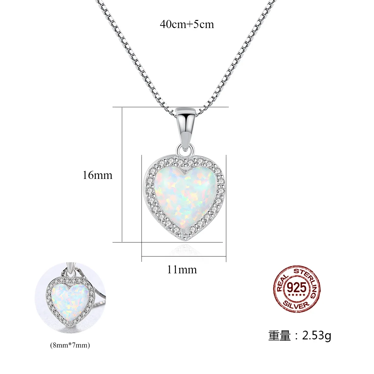 New Opal Necklace Wish Explosion European and American Jewelry 3A Zircon Silver Pendant Heart | Украшения и аксессуары