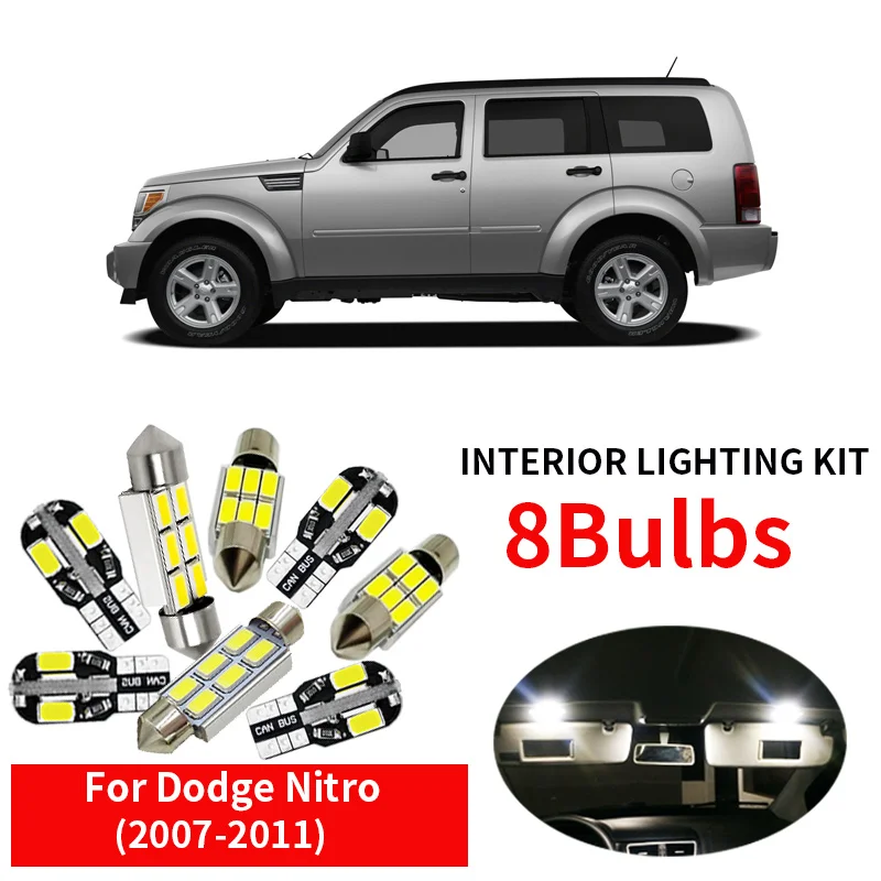 8pcs For 2007 2008 2009 2010 2011 Dodge Nitro Canbus White Car LED Light Bulbs Interior Package Kit 12v Map Dome License Plate L