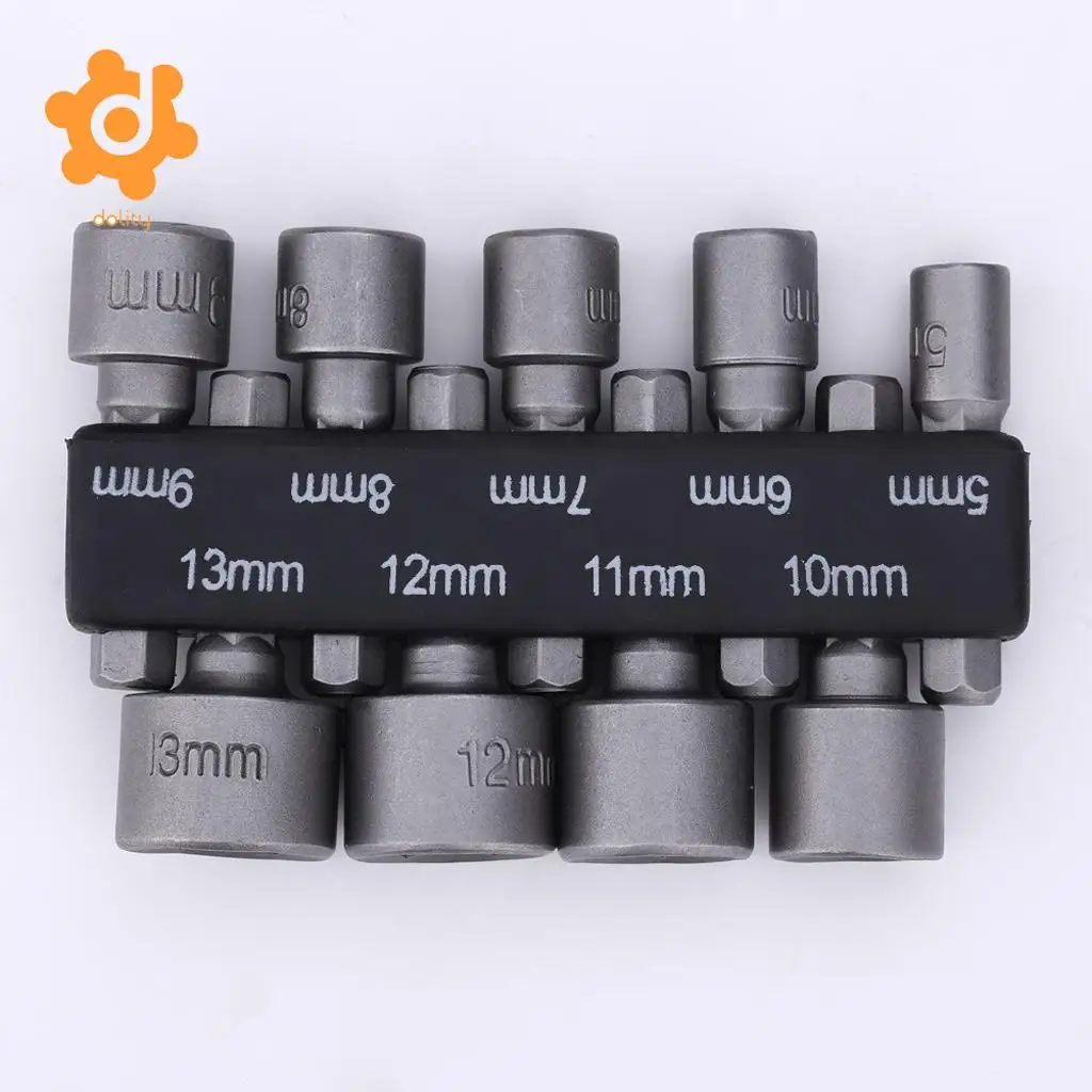 9 Piece Hex Socket Set Metric, 5mm-13mm, Chrome-vanadium Bit, 1/4 Drive