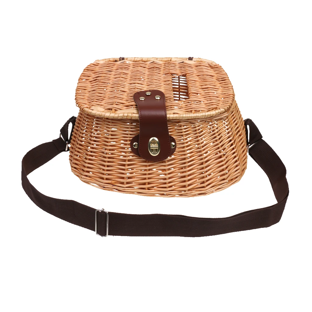 Wicker Creel Fish Basket Vintage Fisherman Traps Pouch Cage Tackle Case Bag 