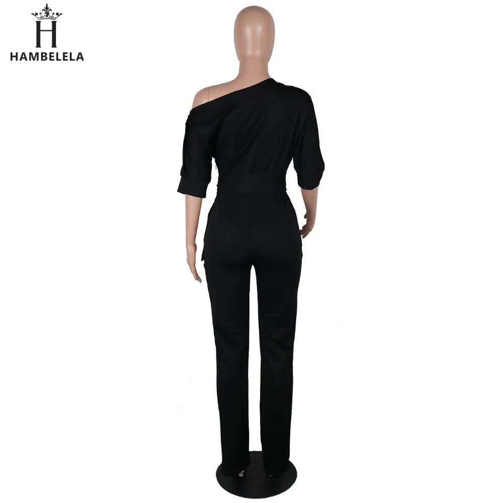 Hambelela 2017 High Quality Autumn Casual Jumpsuit One Shoulder Slash Neck Button Romper Full Length Jumpsuit Wide Legs Jumpsuit (6)