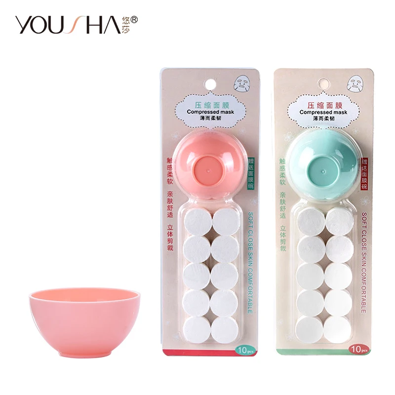 

YOUSHA 10pcs diy Compressed Mask with Mask Bowl Homemade Compressed Paper Fiber Deep Cleaning Adsorption Blackhead Skin Care