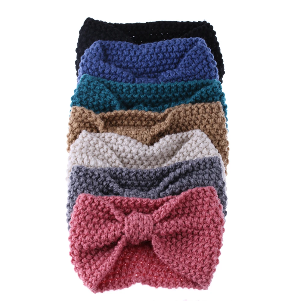 

1PC Winter Ear Warmer Bowknot Women Fashion Crochet Knot Turban Knitted Head wrap Hair Band Headband Charm Hair Accessories