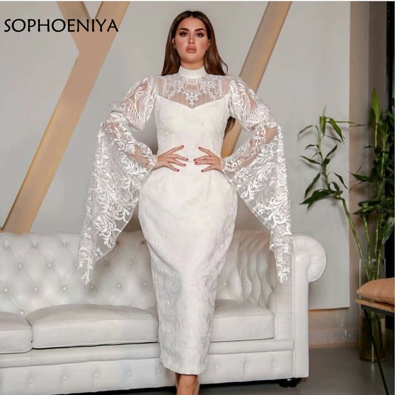

New Arrival White Lace Evening dress 2018 Dubai Kaftan abiye evening gown Sexy Formal dress robe de soiree abiye Formal dress