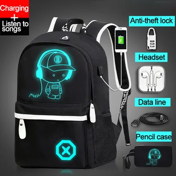 

USB Charge Backpack Child School Bags for Girls Teenage Animation Luminous School Backpack Anti-theft Laptop Backpack Schoolbag