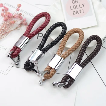 

200Pcs/Lot Leather Braided Strap Keychain Car Key Chain Ring for BMW Mercedes Audi Volkswagen VW Car Key Holder Rings