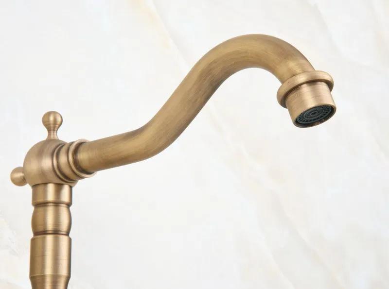 Antique Brass Dual Cross Handles Ceramic Base Bathroom Kitchen Basin Sink Faucet Mixer Tap Swivel Spout Deck Mounted mnf602