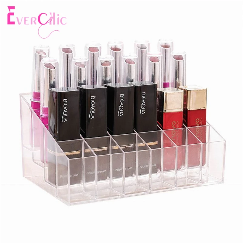 

Transparent Nail Polish Eyebrow Pencil Display Rack Make-up Cosmetics Plastic Storage Box Desktop 24 Case Lipstick Rack