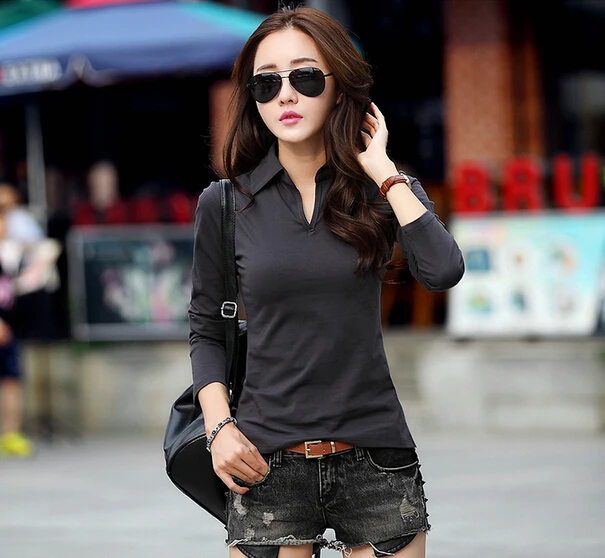 womens black long sleeve polo