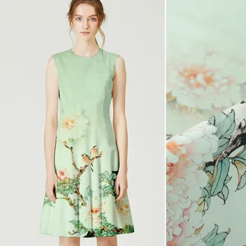 

68cm positioning green yarn peony heavy ramie / silk linen 35mm silk fabric linen fabric skirt fashion fabric special wholesale
