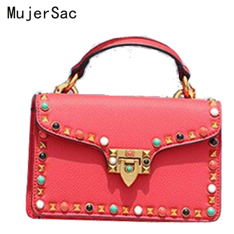 

Leather Women Handbags Designer Female Shoulder Bags Color Bling Rivet Messenger Bag Woman Crossbody Bag Ladies Day Clutch Black