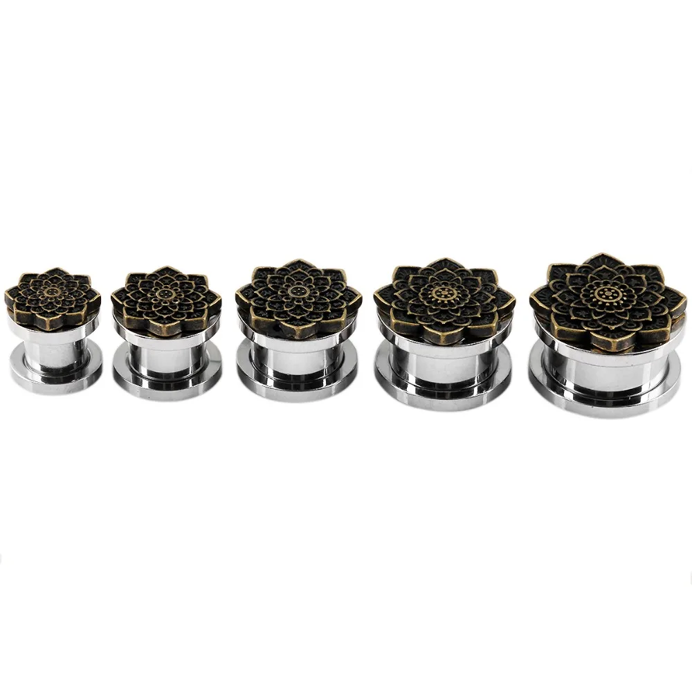 

TUMBEELLUWA 1Pc Lotus Flower Stainless Steel Ear Stretcher Screw Flesh Ear Tunnel Plugs Expander