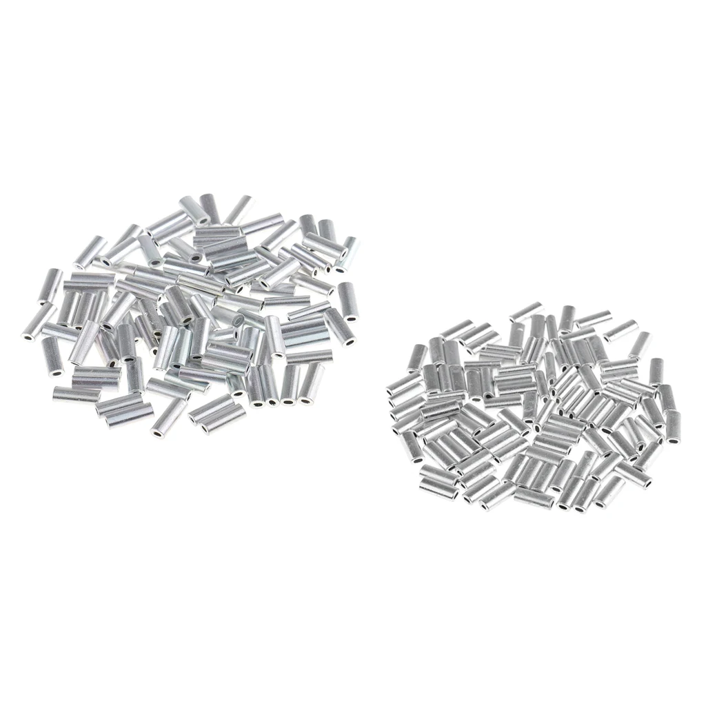 200 Pieces Mini Aluminum Oval Crimp Kit, 10mm Length Single Crimp Sleeve Set Aluminum Tube Fishing Connector, Sizes 1.0mm/1.2mm