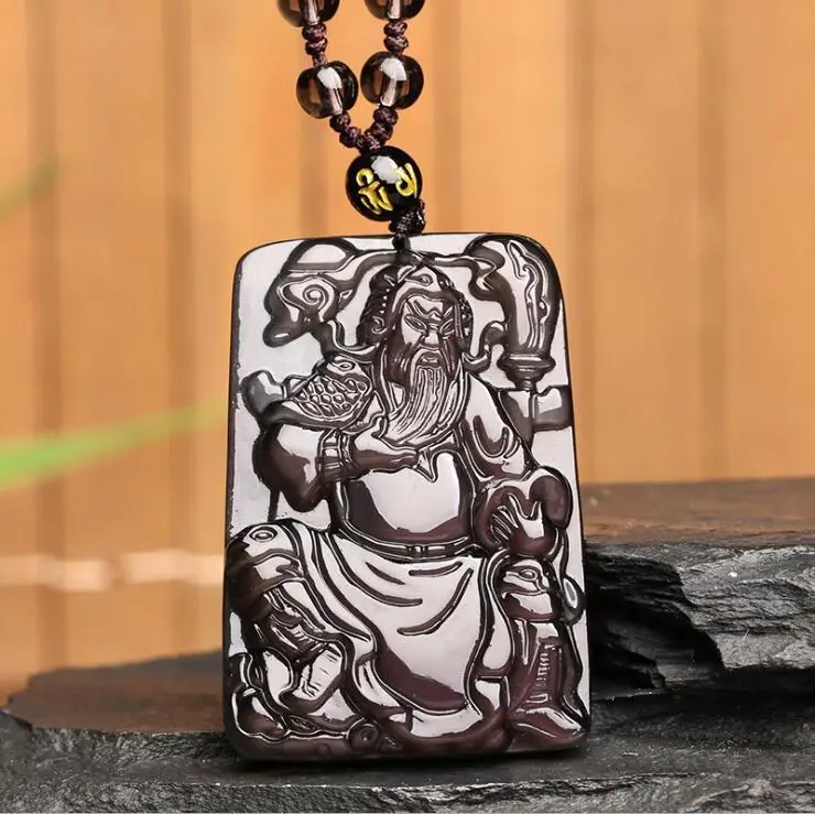 

beautiful colorfu100% Natural A Obsidian Carved guan yu Buddha Necklaces pendant