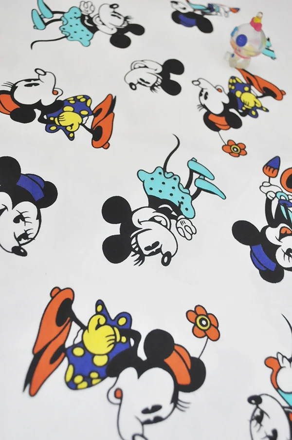 Милая винтажная детская одежда с рисунком Минни Маус для девочек; эластичная трикотажная ткань из хлопка и лайкры; лоскутное шитье