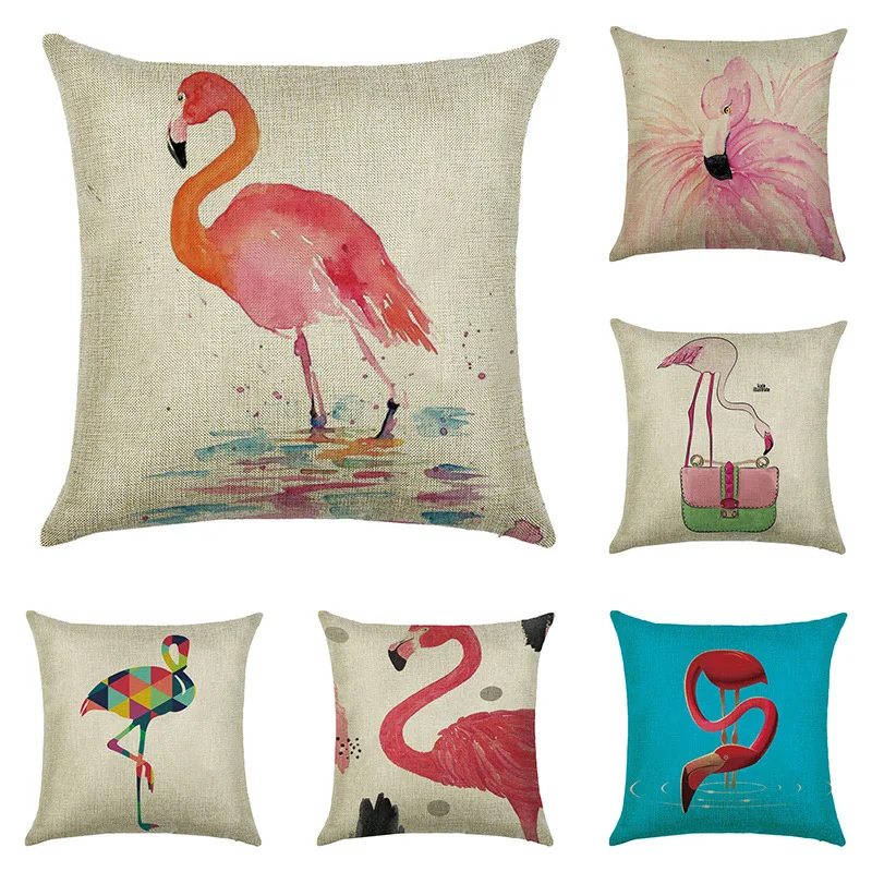 

Flamingo Home Textile Cotton Linen Throw Pillow Cushion Cover Car Home Decoration Sofa Decor Decorative Pillowcase Chair Cushion