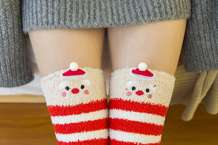 Japanescht Mori Meedchen Déiermodell Knéi Gestreift Séiss Kompressioun Hierscht Wanter Waarm Socken Kawaii Gemittlech Laang Oberschenkel Héich_voghion.com