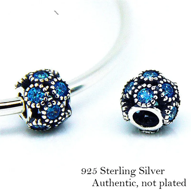

Teal Openwork Sparkling Beads 100% 925 Sterling Silver Circles Charm for Jewelry Making Fit Bracelets Diy Fine Jewelry PF023