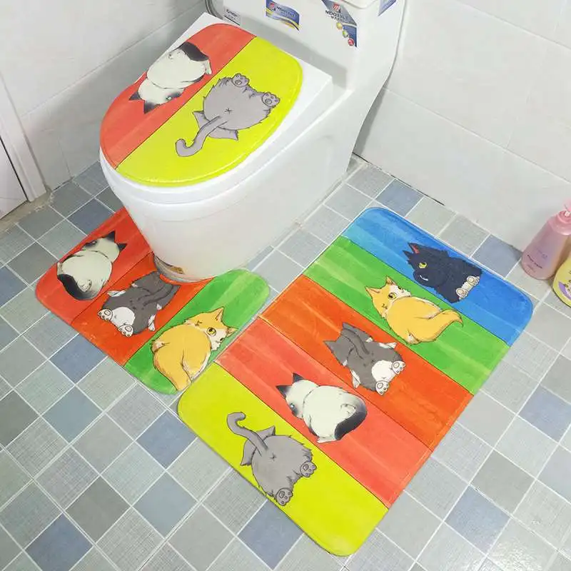 3 шт Мультяшные Чехлы для унитаза набор абсорбирующих нескользящих ковриков для ванной комнаты Набор ковриков для ванной фланелевые коврики