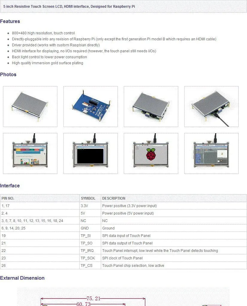 Raspberry Pi ЖК-дисплей модуль 5 дюймов 800*480 TFT резистивный сенсорный экран панель HDMI интерфейс для любой модели Raspberry Pi 3