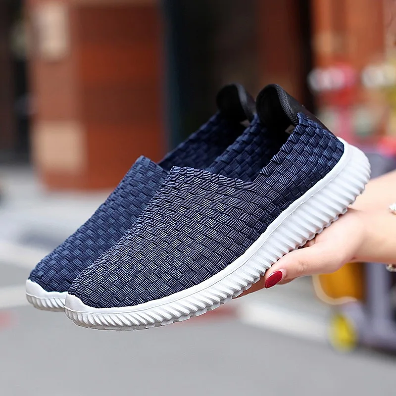 

Women Shoes 2019 Summer Casual Flats Shoes Breathable Female Woven Shoes Slip On Ladies Loafers Handmade Shoes Size 35-44