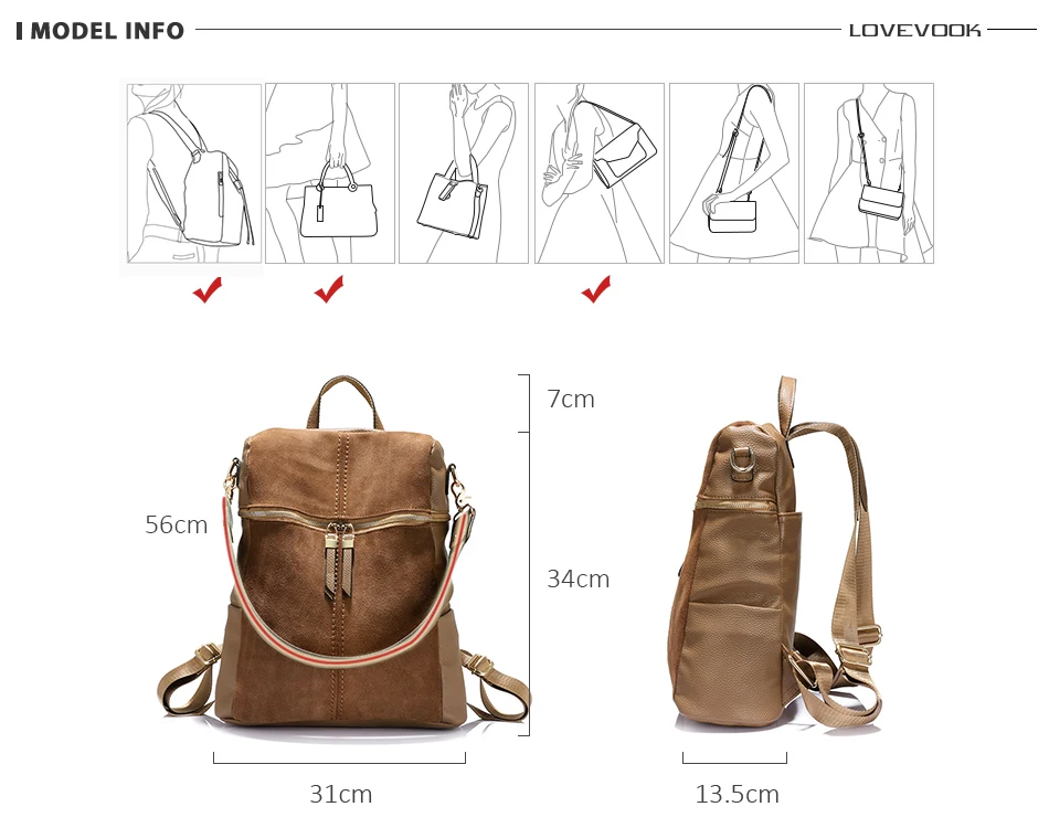 LOVEVOOK рюкзак для женщин из натуральной кожи, школьные сумки для девочек-подростков, рюкзак, женские сумки через плечо для женщин