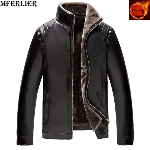 Mens Faux Leather Bomber Jacket Zipper Pictures