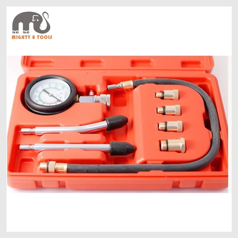 

8pc Petrol Gas Engine Cylinder Compressor Gauge Meter Test Pressure Compression Tester Leakage 16" Flexible Extension Adapter