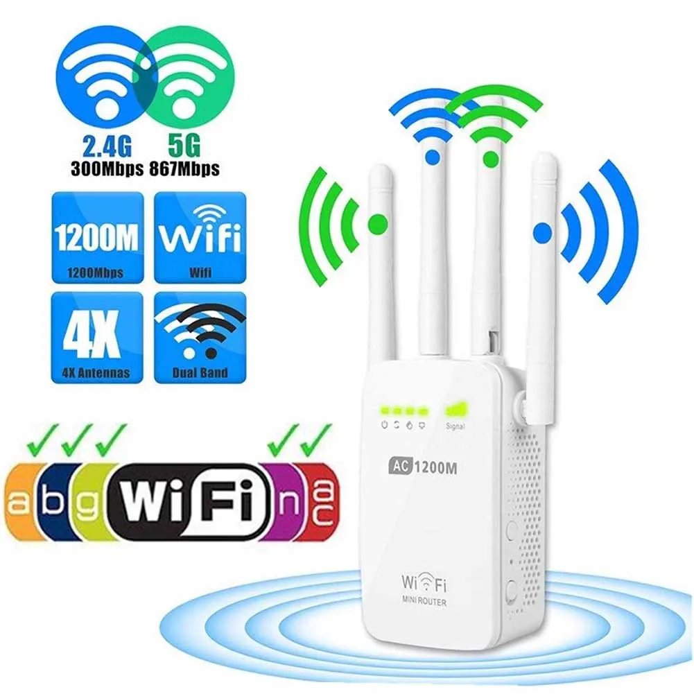 

1200M 2.4GHz 5GHz Dual Band Wireless WIFI Repeater Range AC Extender Repeater Router Button with External Antenna