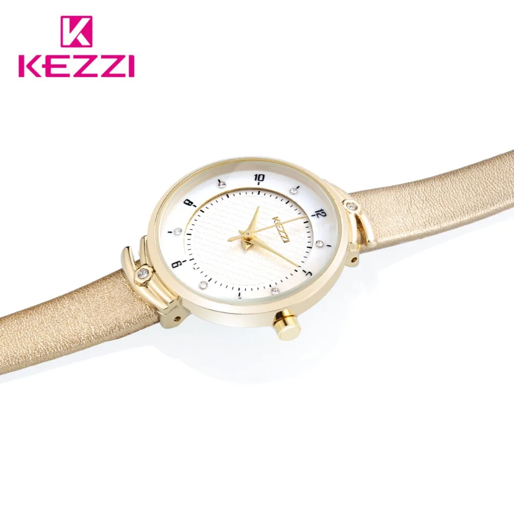 Фото Kezzi роскошные женские часы, женские повседневные наручные часы с кожаным ремешком, водонепроницаемые кварцевые часы, женские часы №4