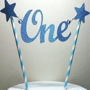 

1 Pcs Baby 1st Happy Birthday Cake Topper Letter One Glitter Star Cake Toppers Straws Bunting Banner Party Cake DIY Crafts Decor