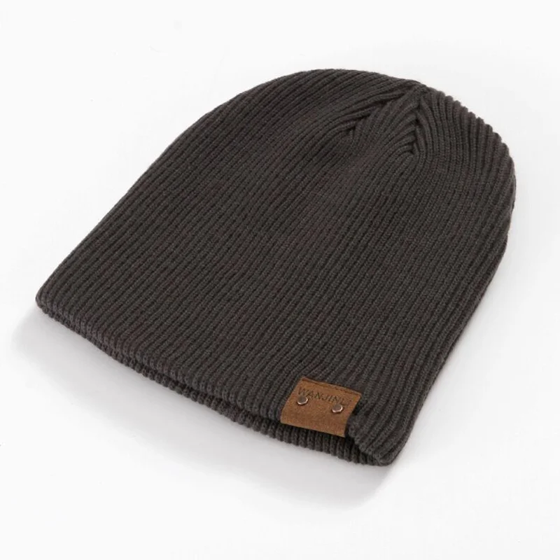 1 шт., новинка года, зимняя теплая вязаная шапка в холодную полоску, двойная фабричная шапка, брендовые хлопковые шапочки, шапки для мужчин, 5 цветов - Цвет: Темно-серый