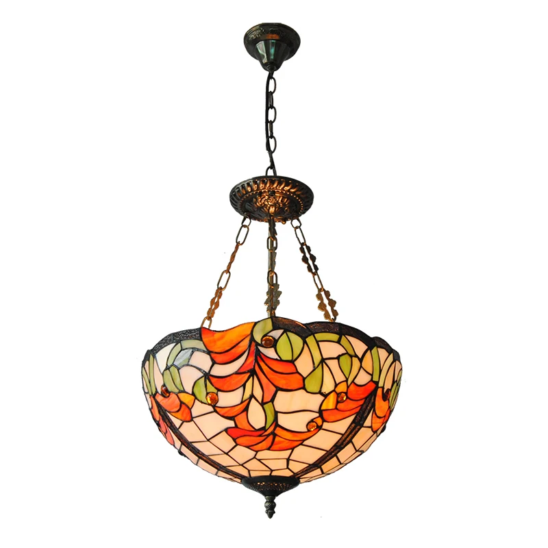 Tiffany Style Pendant 3 light Inverted Fixture European Vintage Stained