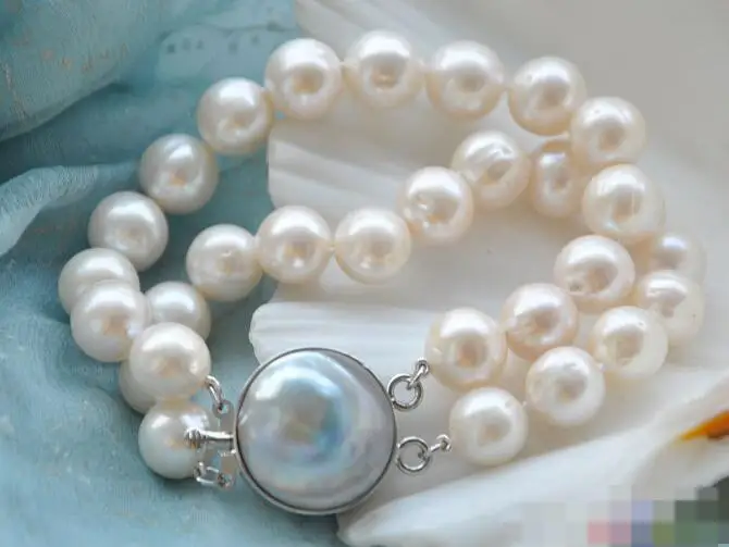 

1608 2row white round white PEARL bracelet mabe