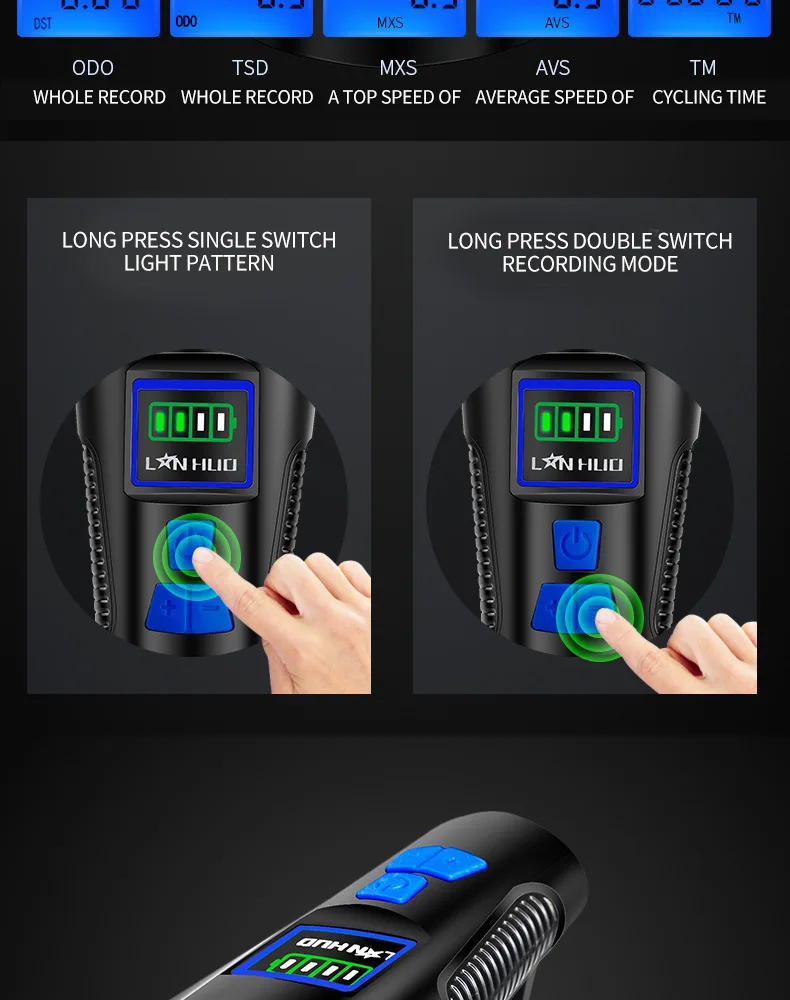 Excellent Outdoor Cycling Accessories Multifunction 3 In 1 USB Rechargeable Bicycle Flash Light Bike Horn Bell MTB Speedometer For Riding 12