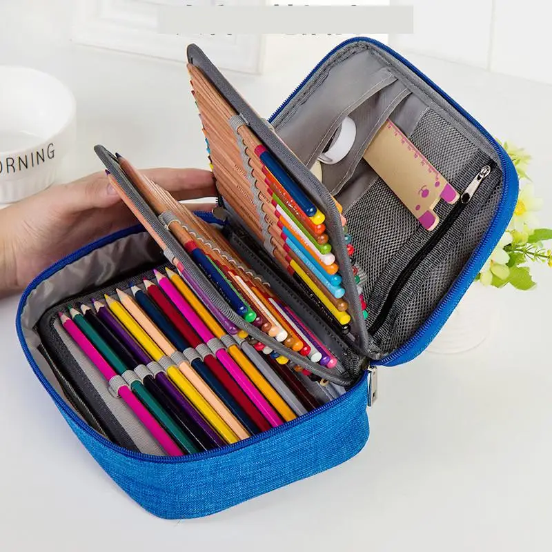 Canvas School Pencil Cases for Girls Boy Pencilcase 72 Holes Pen Box