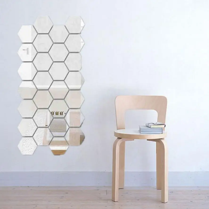 Buy 12Pcs 3D Mirror Hexagon Vinyl Removable Wall