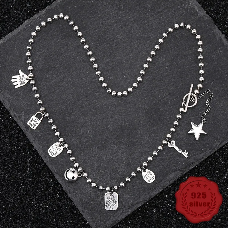 

925 sterling silver pendant personality fashion temperament wild ball smiley simple and generous birthday gift 2019 new hot sale