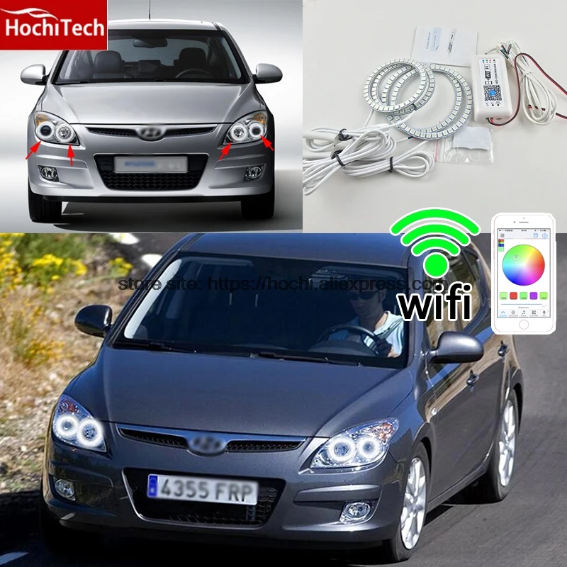 HochiTech отличные RGB Multi-Цвет halo кольца комплект Тюнинг автомобилей для hyundai i30 2008-2011 глаза ангела Wi-Fi пульт дистанционного управления