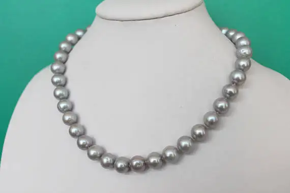 

Large Pearl Jewellery,11-12mm AA Silvers Grey Freshwater Pearl Necklace,New Free Shipping