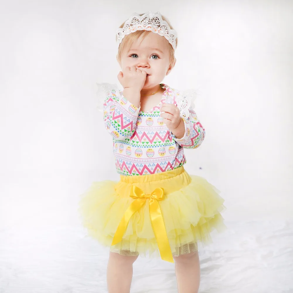 

Little Baby Set Fashion striped with cute chick and egg New 2015 baby wear tutu skirt with big bow Easter Festival Clothing 3Pcs