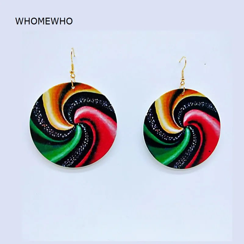 

Unfinished Wood Round Africa Rainbow Lollipop Tribal Earrings Women Retro Wooden African Hiphop Jewelry Party Club Accessories