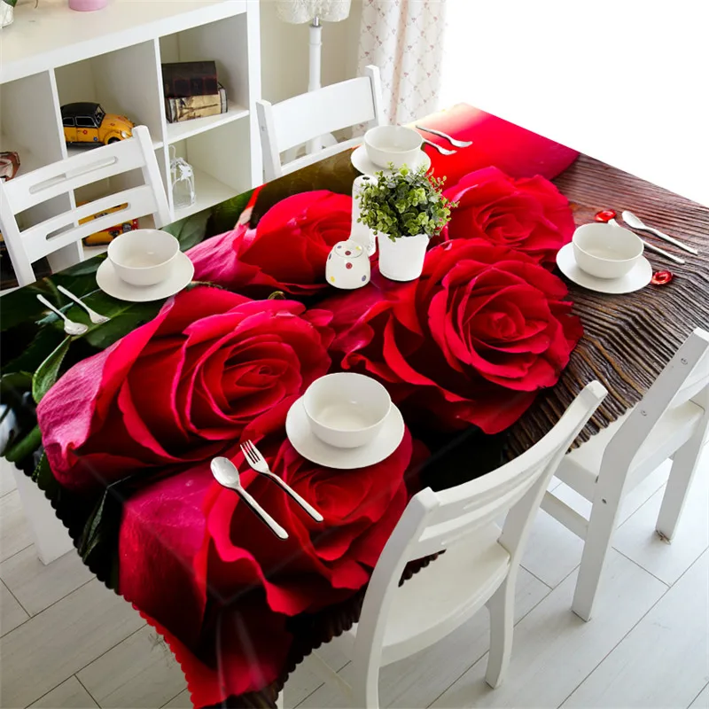 

2017 New red rose 3D Tablecloth polyester Dinner Table Cloth Macrame Decoration Table Cover